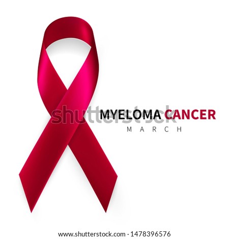 Multiple Myeloma Awareness Month. Realistic Burgundy ribbon symbol. Medical Design. Vector illustration.
