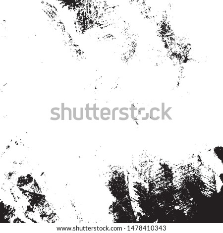 Distressed grainy overlay texture. Grunge dark corner messy background. Dirty paper empty cover template. Ink stroke brushed renovate wall backdrop. Insane aging border design element. EPS10 vector