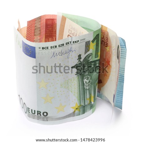 Euro banknotes, cash money isolated on white background