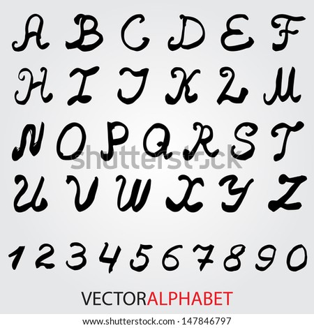 Hand drawn ink alphabet.Vector format