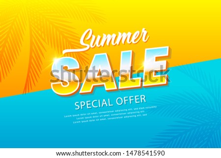 Vector Poster with Tropical Leaves and Text Summer Sale on Sunny Background Banner Design Template. Royalty-Free Stock Photo #1478541590
