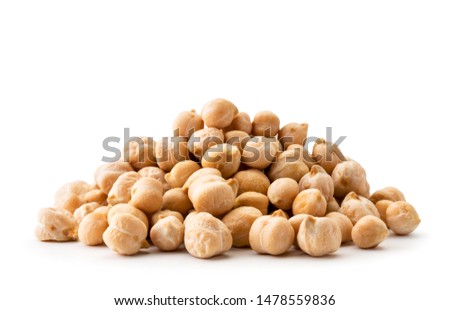Pile chickpeas close-up on a white background. Isolated Royalty-Free Stock Photo #1478559836