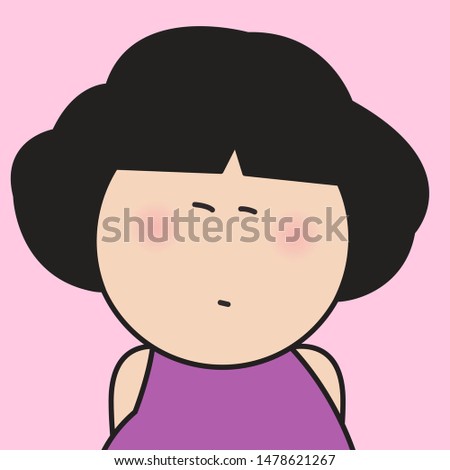 Closeup Portrait Girl With Her Still Face Concept Card Character illustration