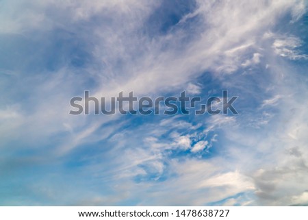 White clouds on a background of blue sky on a sunny day. Summer season, august.