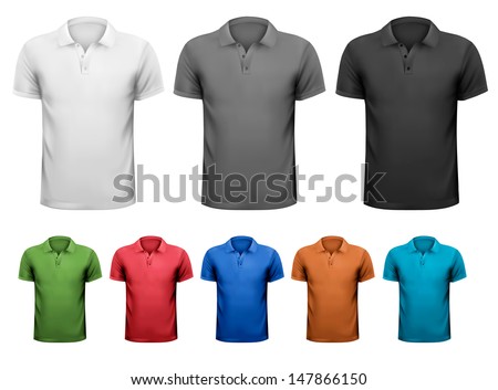 Black and white and color men t-shirts. Design template. Vector illustration Royalty-Free Stock Photo #147866150