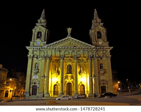 The church in Floriana at night, Malta Royalty-Free Stock Photo #1478728241