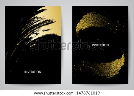 
Set of dark banners with shadow and gold brush. Abstract design element