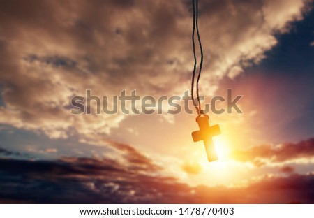The wooden cross on with light, christian Jesus cross is the light of the world