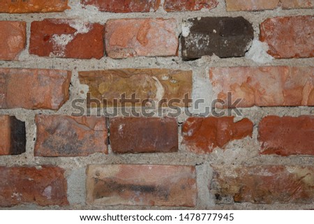Weathered stained old red brick wall background and texture. High resolution seamless texture for background, pattern, poster, collage, gift wrap, wallpaper, photo layering etc.