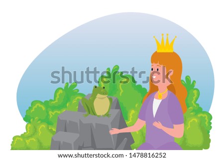 frog in the stone and girl princess with crown