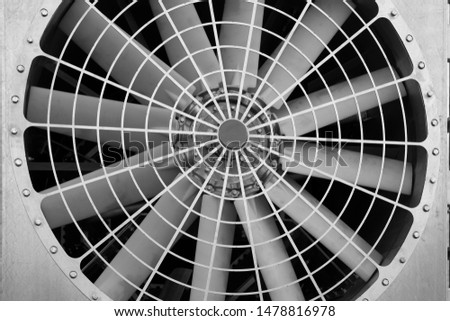 Huge industrial cooling fan, big cooler element. Royalty-Free Stock Photo #1478816978