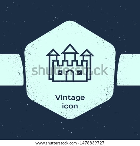 Grunge line Castle icon isolated on blue background. Monochrome vintage drawing. Vector Illustration