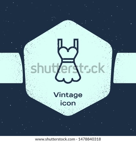 Grunge line Woman dress icon isolated on blue background. Clothes sign. Monochrome vintage drawing. Vector Illustration