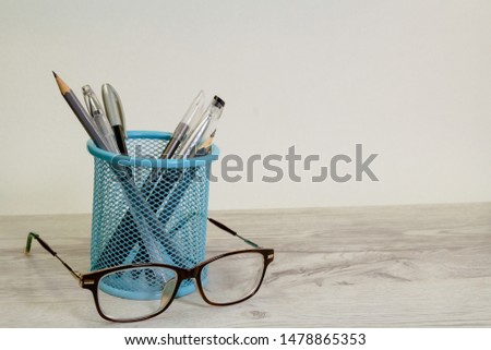 Education and back to school concept. Office and school accessories.