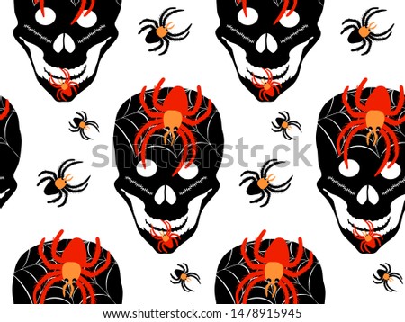 Decorative scary/spooky skull with spider pattern for halloween costume/decoration/textile/fabric/banner/poster etc