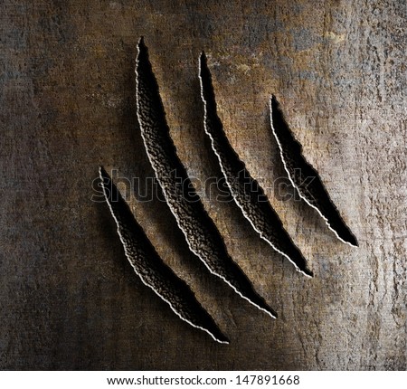 claws damage on rusty metal Royalty-Free Stock Photo #147891668