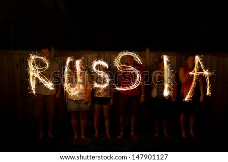 The word Russia in sparklers time lapse photography