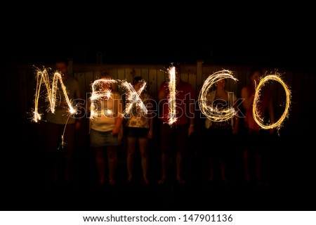 The word Mexico in sparklers time lapse photography