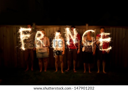 The word France in sparklers time lapse photography