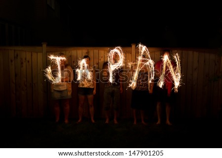 The word Japan in sparklers time lapse photography