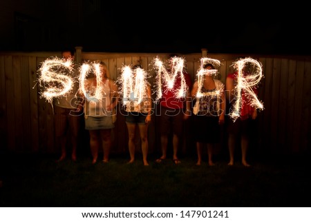 The word Summer in sparklers time lapse photography
