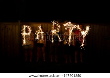 The word Party in sparklers time lapse photography
