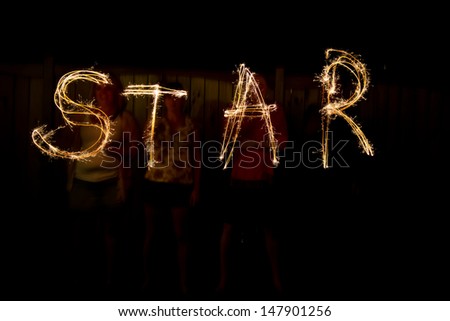 The word Star in sparklers time lapse photography