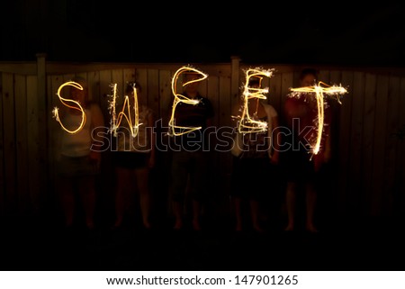The word Sweet in sparklers time lapse photography