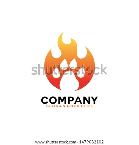 Flame with foot bear logo concept. Fire paw logo