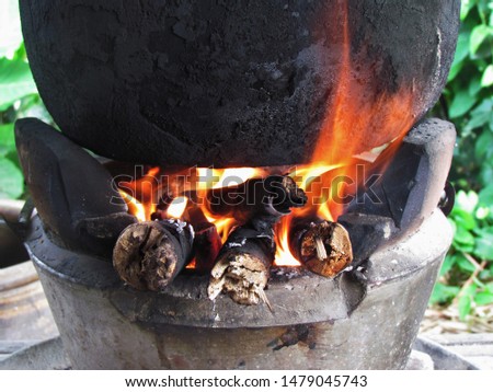 firewood , Charcoal fire for cooking outdoor 