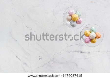ice cream for cold dessert on marble backgroung top view space for text