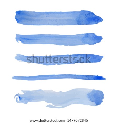 Set of Five blue colored vector paintbrush