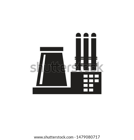 Factory plant -  black icon on white background vector illustration for website, mobile application, presentation, infographic. Industrial building concept sign. Graphic design element.