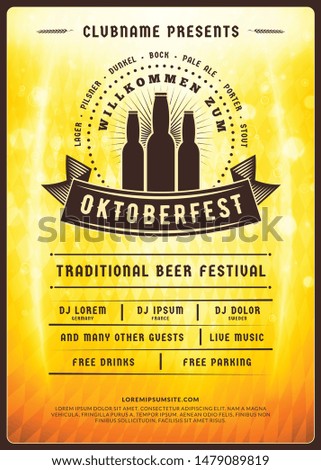 Oktoberfest beer festival celebration. Typography poster or flyer template for beer party. Vintage beer label