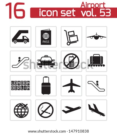 Vector black airport icons set