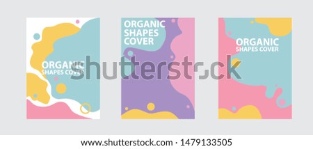 Set of colorful abstract vector backgrounds with colorful organic shapes. Minimal modern cover design. Abstract background. Organic shapes cover. Blue, pink, yellow, purple placard poster template. 