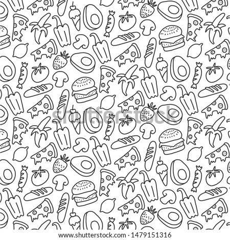 Sketchy doodle food and drinks pattern