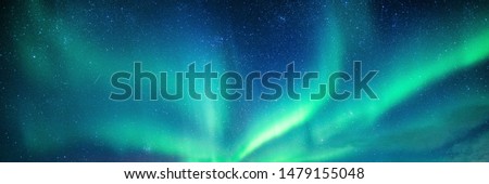 Panorama of Aurora borealis, Northern lights with starry in the night sky  Royalty-Free Stock Photo #1479155048