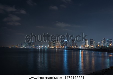 picture of Tel aviv city in the night from from the beach
