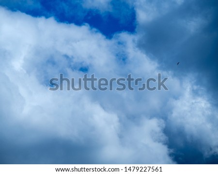 Partial clouds. Clearing day. Blue sky on the background with Air clouds. sky panorama, scattered cumulus clouds for backdrop wallpaper, desktop