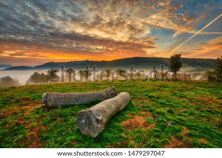 Magestic sunset in the carpatian mountains. Natural autumn landscape. Royalty-Free Stock Photo #1479297047