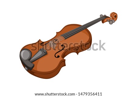 Musical instruments. Beautiful Wooden  Violin in Cartoon Style Isolated on White Background Royalty-Free Stock Photo #1479356411