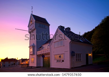 Skansens Bataljon - Buekorps located in the old fire station in Bergen, at the way to the Mount Floyen, Norway on July 26 2019. Buekorps - traditional marching neighbourhood youth organizations. Royalty-Free Stock Photo #1479357650