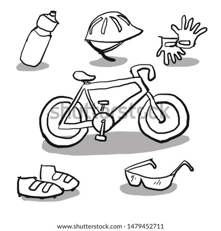 set of bicycle elements doodle