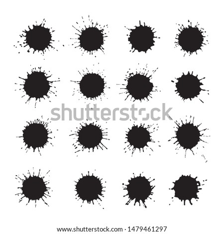 Vector black ink blobs drops texture isolated on white background.