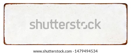 Old, long, grunge blank enameled plate mockup or mock up template, isolated on white background including clipping path  Royalty-Free Stock Photo #1479494534