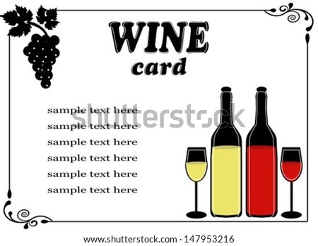 wine list featuring bottles of red and white wine, grape and vintage frame