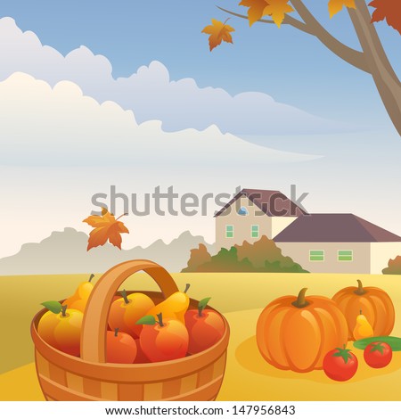 Vector illustration: autumn day at the farm