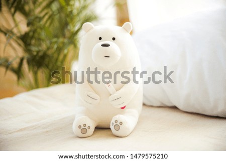 Cute children toy reporting about pregnancy stock photo