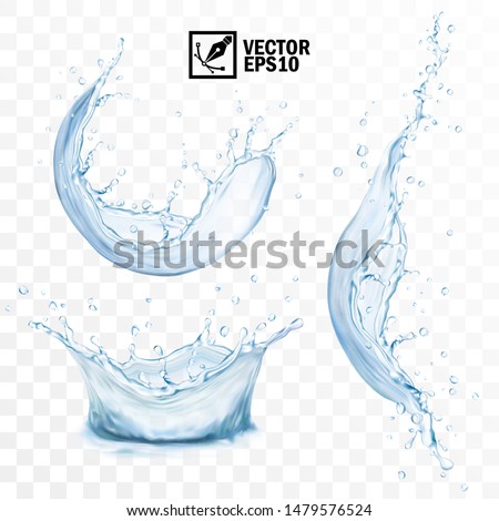 Realistic transparent isolated vector set splash of water with drops, a splash of falling water, a splash in the form of a crown, a splash in the form of a circle Royalty-Free Stock Photo #1479576524
